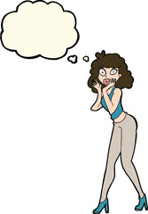 cartoon surprised woman with thought bubble