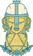 orc fighter character with natural twenty dice roll illustration