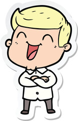 sticker of a cartoon man laughing