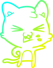 cold gradient line drawing cartoon cat hissing