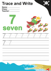 Trace and write number for children. Exercise for children to recognize the number. Educational worksheet for preschool. Vector file.