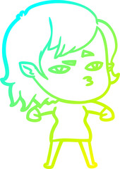 cold gradient line drawing cartoon vampire girl