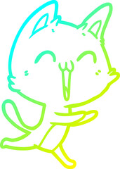 cold gradient line drawing happy cartoon cat meowing