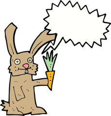 cartoon rabbit with carrot with speech bubble