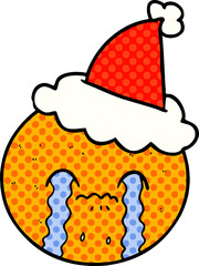 comic book style illustration of a orange wearing santa hat