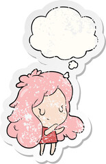 Obraz premium cartoon girl and thought bubble as a distressed worn sticker
