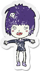retro distressed sticker of a cartoon vampire girl