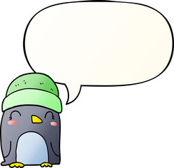 cute cartoon penguin and speech bubble in smooth gradient style