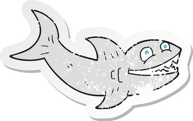 retro distressed sticker of a cartoon shark