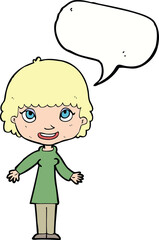 cartoon happy woman with speech bubble