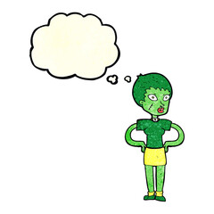 cartoon halloween girl with thought bubble