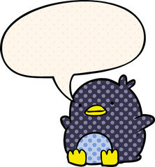 cute cartoon penguin and speech bubble in comic book style
