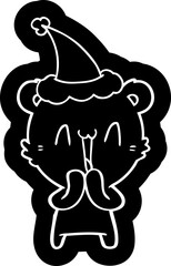 happy bear cartoon icon of a wearing santa hat