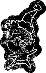 cartoon distressed icon of a annoyed woman wearing santa hat