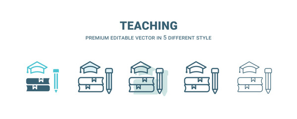 teaching icon in 5 different style. Outline, filled, two color, thin teaching icon isolated on white background. Editable vector can be used web and mobile