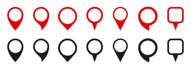 Set red and black pin map marker pointer icon, GPS location flat symbol – vector