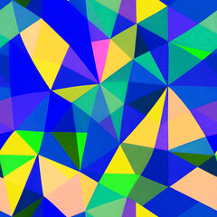 Fototapeta premium Geometric seamless pattern, irregular background. Art graphic blue neon print, abstract geometric polygonal shapes tile. For interior design, fashion cloth, textile, fabric, wrapping paper