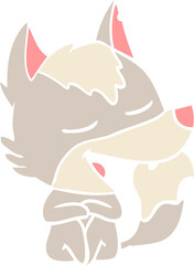 flat color style cartoon wolf sitting laughing