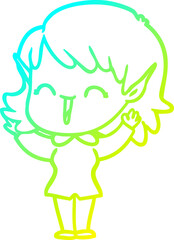 cold gradient line drawing cartoon elf girl