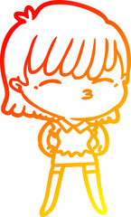 warm gradient line drawing cartoon woman