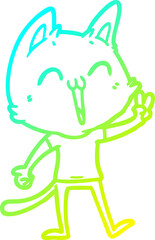 cold gradient line drawing happy cartoon cat meowing