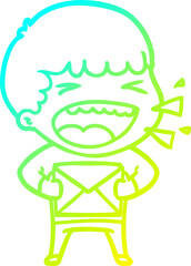 cold gradient line drawing cartoon laughing man