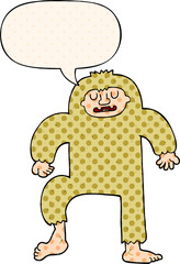 cartoon bigfoot and speech bubble in comic book style