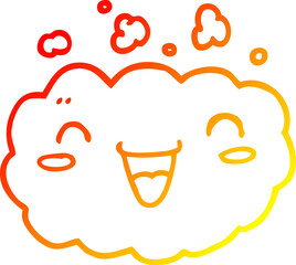 warm gradient line drawing happy cartoon cloud