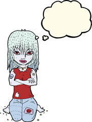 cartoon vampire girl with thought bubble