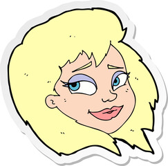 sticker of a cartoon happy female face