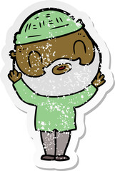 distressed sticker of a cartoon bearded man