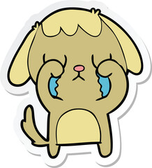 sticker of a cute cartoon dog crying