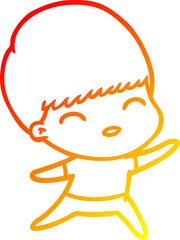warm gradient line drawing happy cartoon boy