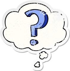 cartoon question mark and thought bubble as a distressed worn sticker