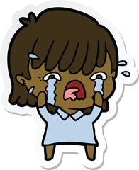 sticker of a cartoon girl crying