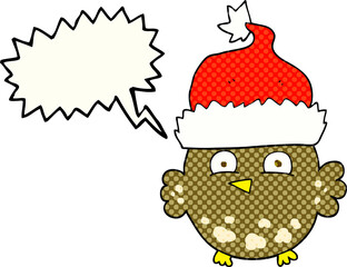 comic book speech bubble cartoon owl wearing christmas hat