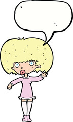 cartoon waving girl with speech bubble