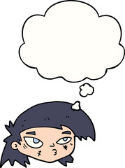 cartoon scratched up face and thought bubble