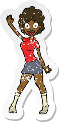 retro distressed sticker of a cartoon woman dancing