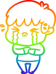 rainbow gradient line drawing cartoon boy crying