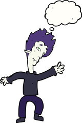 cartoon halloween vampire with thought bubble