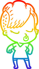rainbow gradient line drawing cartoon pretty hipster girl