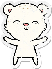 distressed sticker of a happy cartoon polar bear