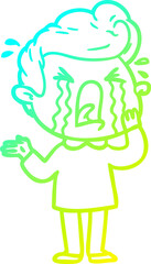 cold gradient line drawing cartoon crying man