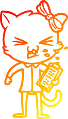 warm gradient line drawing cartoon cat