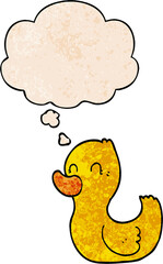 cartoon duck and thought bubble in grunge texture pattern style