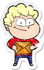 Obraz premium distressed sticker of a cartoon happy man