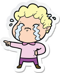 sticker of a cartoon man crying