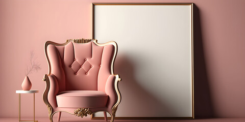 mock up poster in pink background with armchair. generative ai