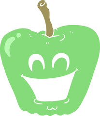 flat color illustration of a cartoon grinning apple